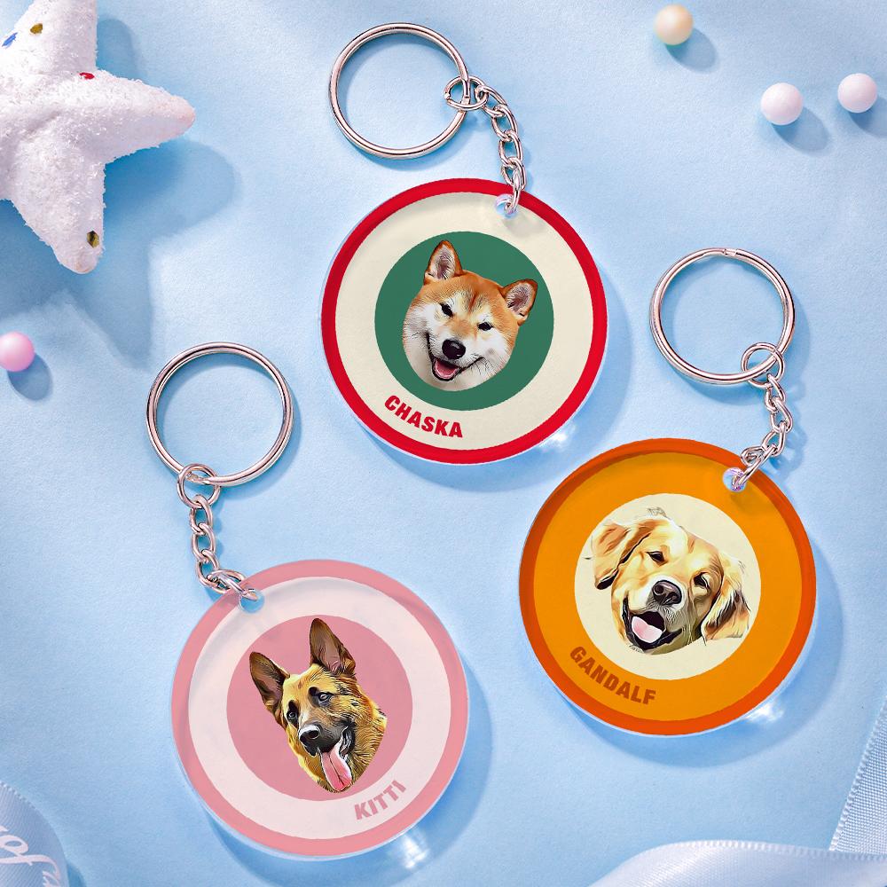 Custom Round Keychain Personalized Pet Photo with Name Keychains Gift for Pet Lover - Red & Green - MyFaceBoxer