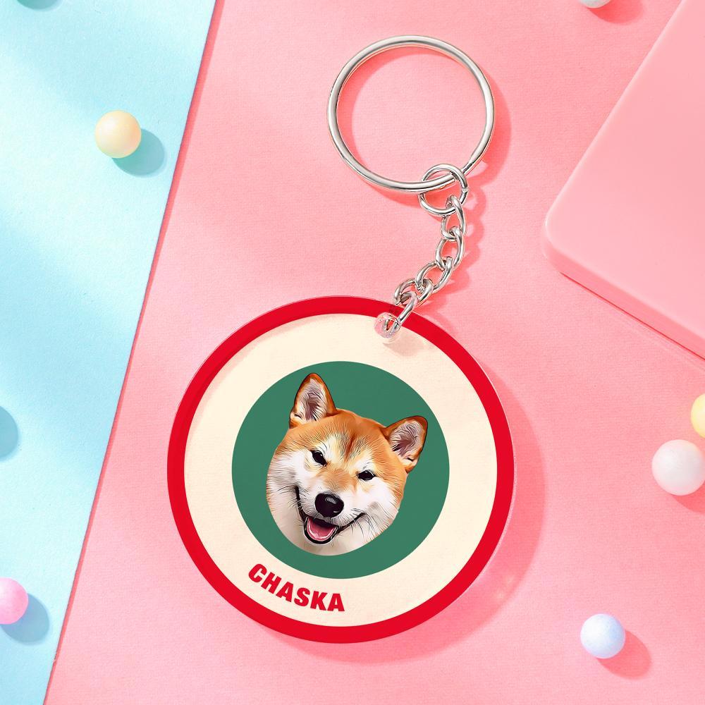 Custom Round Keychain Personalized Pet Photo with Name Keychains Gift for Pet Lover - Black & Pink - MyFaceBoxer