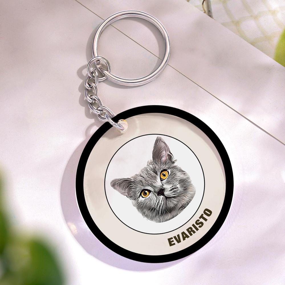 Custom Round Keychain Personalized Pet Photo with Name Keychains Gift for Pet Lover - Black & Pink - MyFaceBoxer