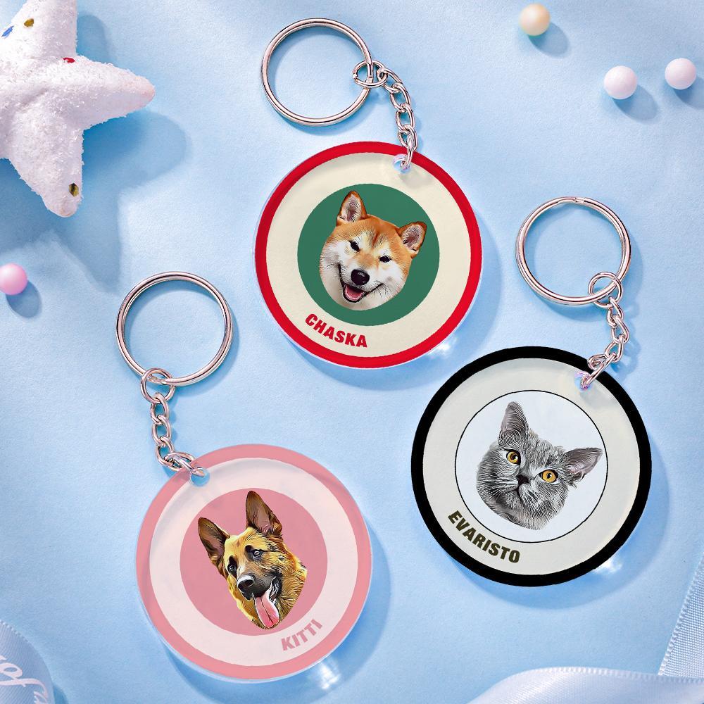 Custom Round Keychain Personalized Pet Photo with Name Keychains Gift for Pet Lover - Black & Pink - MyFaceBoxer