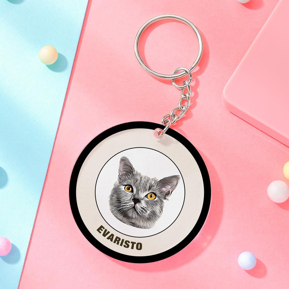Custom Round Keychain Personalized Pet Photo with Name Keychains Gift for Pet Lover - Black & Pink - MyFaceBoxer