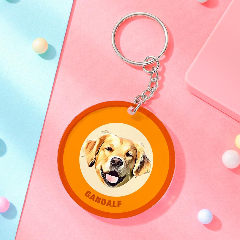 Custom Round Keychain Personalized Pet Photo with Name Keychains Gift for Pet Lover - Orange - MyFaceBoxer