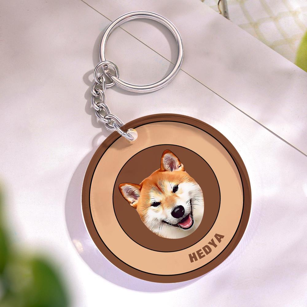 Custom Round Keychain Personalized Pet Photo with Name Keychains Gift for Pet Lover - Black & Pink - MyFaceBoxer