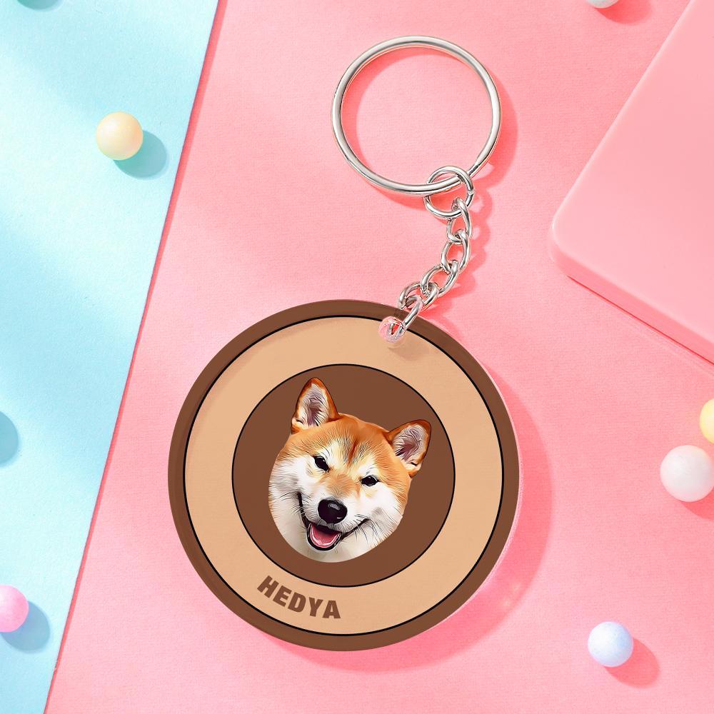 Custom Round Keychain Personalized Pet Photo with Name Keychains Gift for Pet Lover - Black & Pink - MyFaceBoxer
