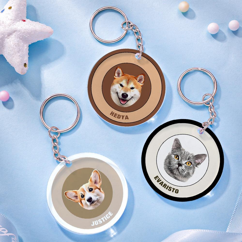 Custom Round Keychain Personalized Pet Photo with Name Keychains Gift for Pet Lover - Black & Pink - MyFaceBoxer