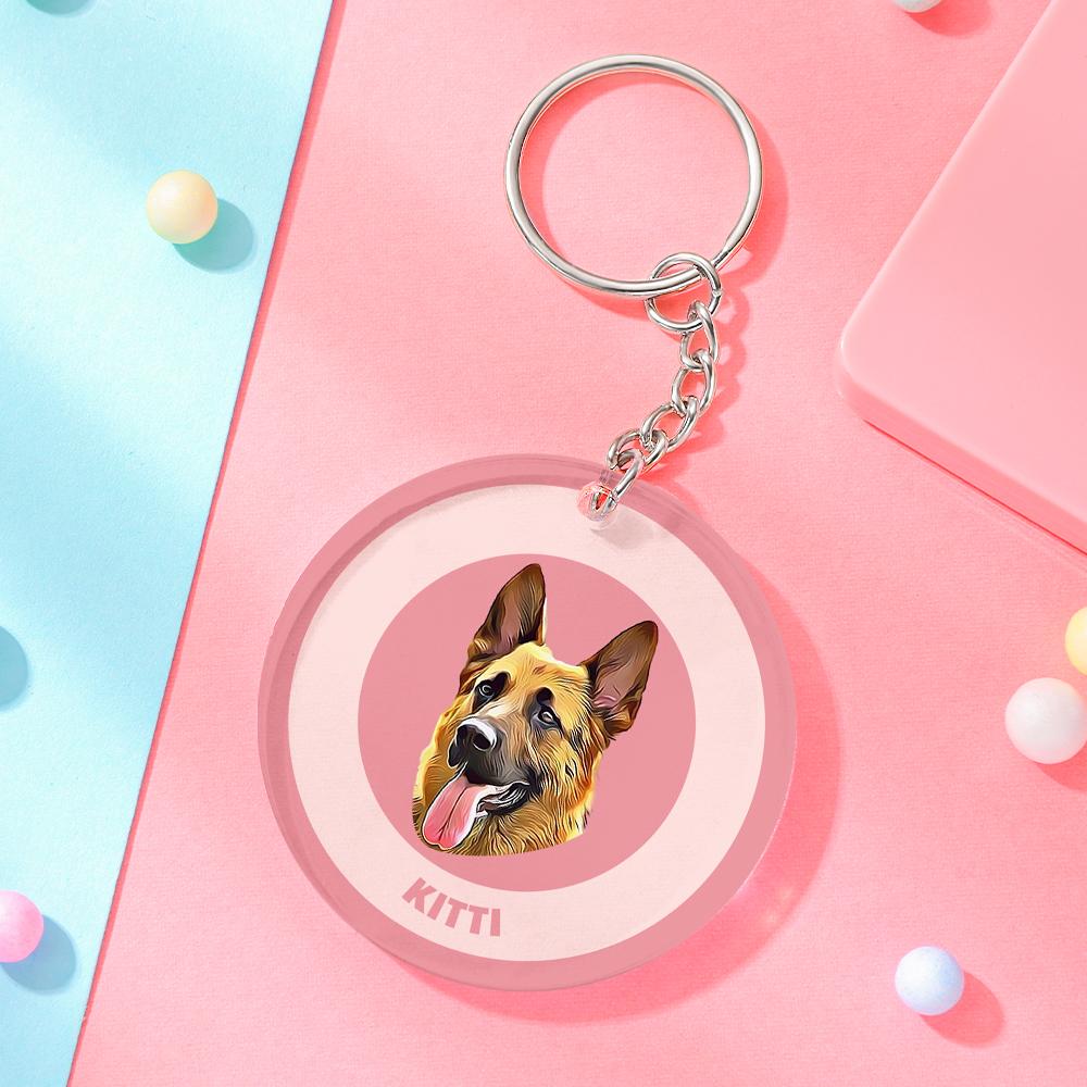 Custom Round Keychain Personalized Pet Photo with Name Keychains Gift for Pet Lover - Pink - MyFaceBoxer