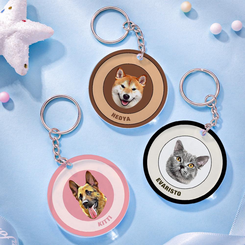 Custom Round Keychain Personalized Pet Photo with Name Keychains Gift for Pet Lover - Black & Pink - MyFaceBoxer