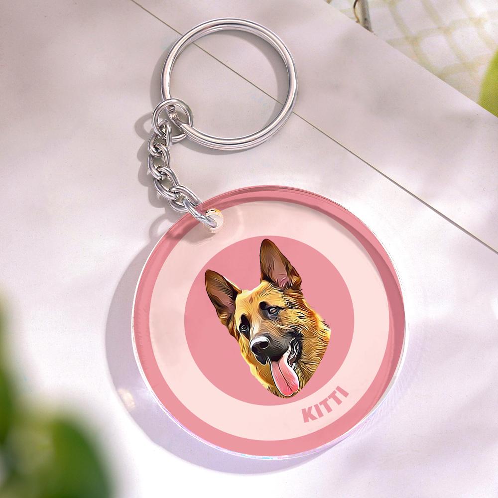 Custom Round Keychain Personalized Pet Photo with Name Keychains Gift for Pet Lover - Pink - MyFaceBoxer
