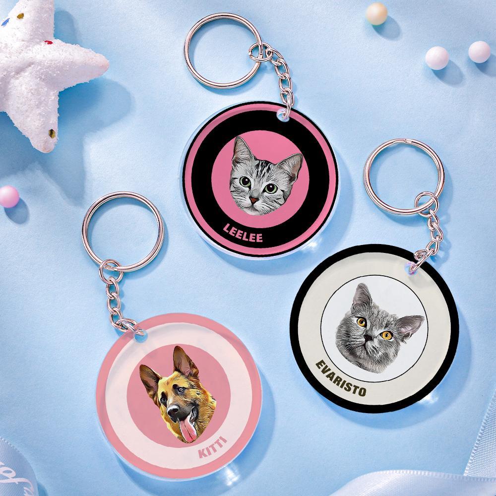 Custom Round Keychain Personalized Pet Photo with Name Keychains Gift for Pet Lover - Black & Pink - MyFaceBoxer