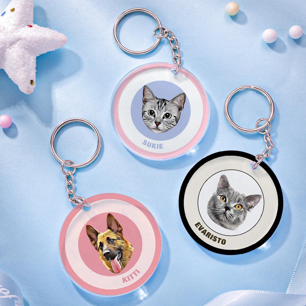 Custom Round Keychain Personalized Pet Photo with Name Keychains Gift for Pet Lover - Black & Pink - MyFaceBoxer