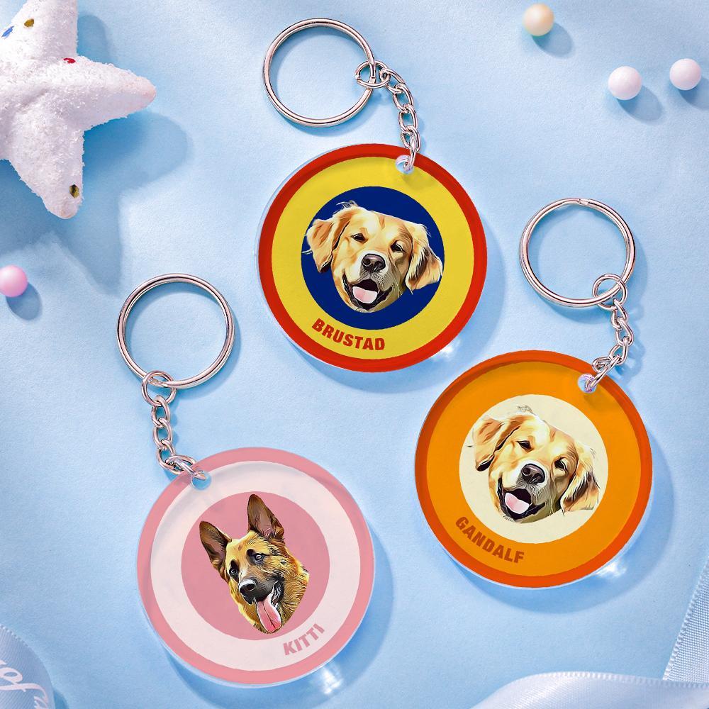 Custom Round Keychain Personalized Pet Photo with Name Keychains Gift for Pet Lover - Black & Pink - MyFaceBoxer