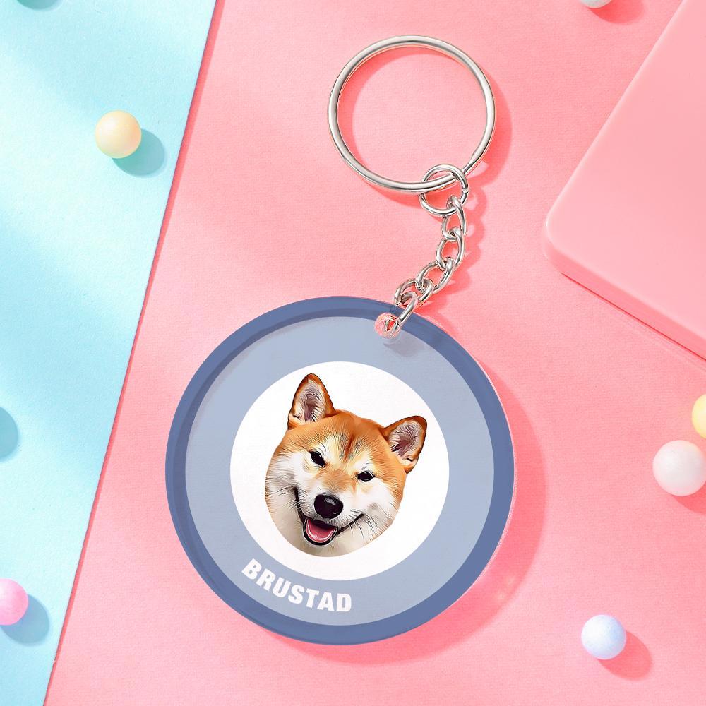 Custom Round Keychain Personalized Pet Photo with Name Keychains Gift for Pet Lover - Black & Pink - MyFaceBoxer