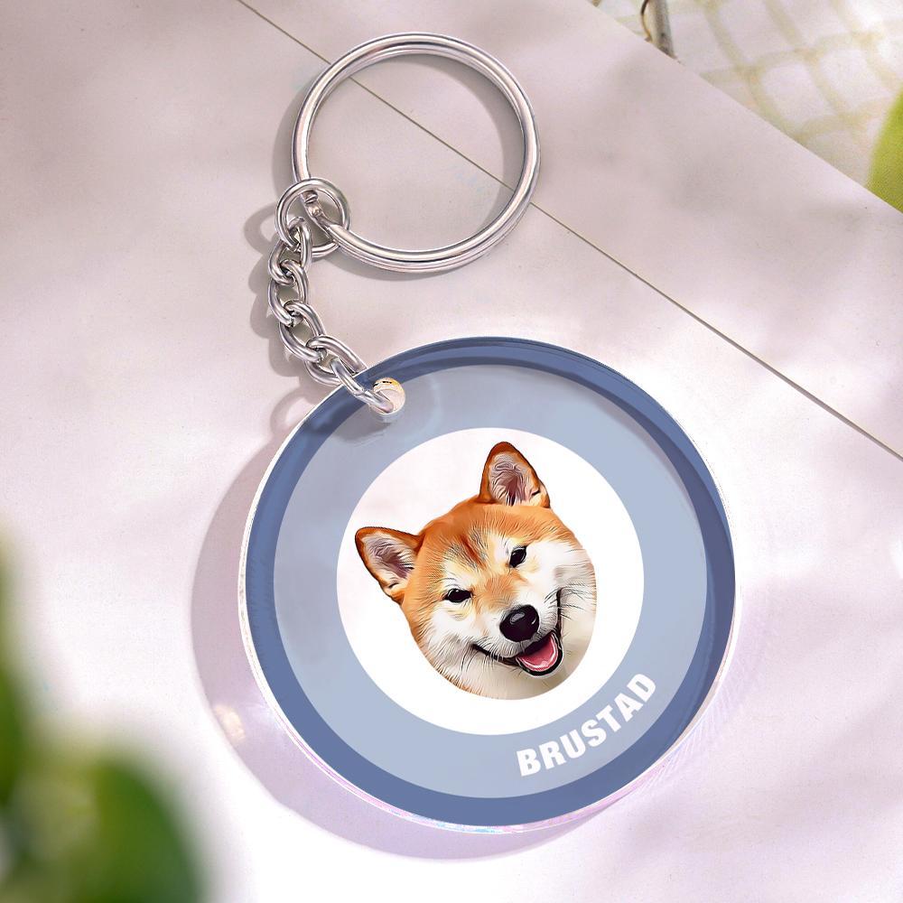 Custom Round Keychain Personalized Pet Photo with Name Keychains Gift for Pet Lover - Black & Pink - MyFaceBoxer