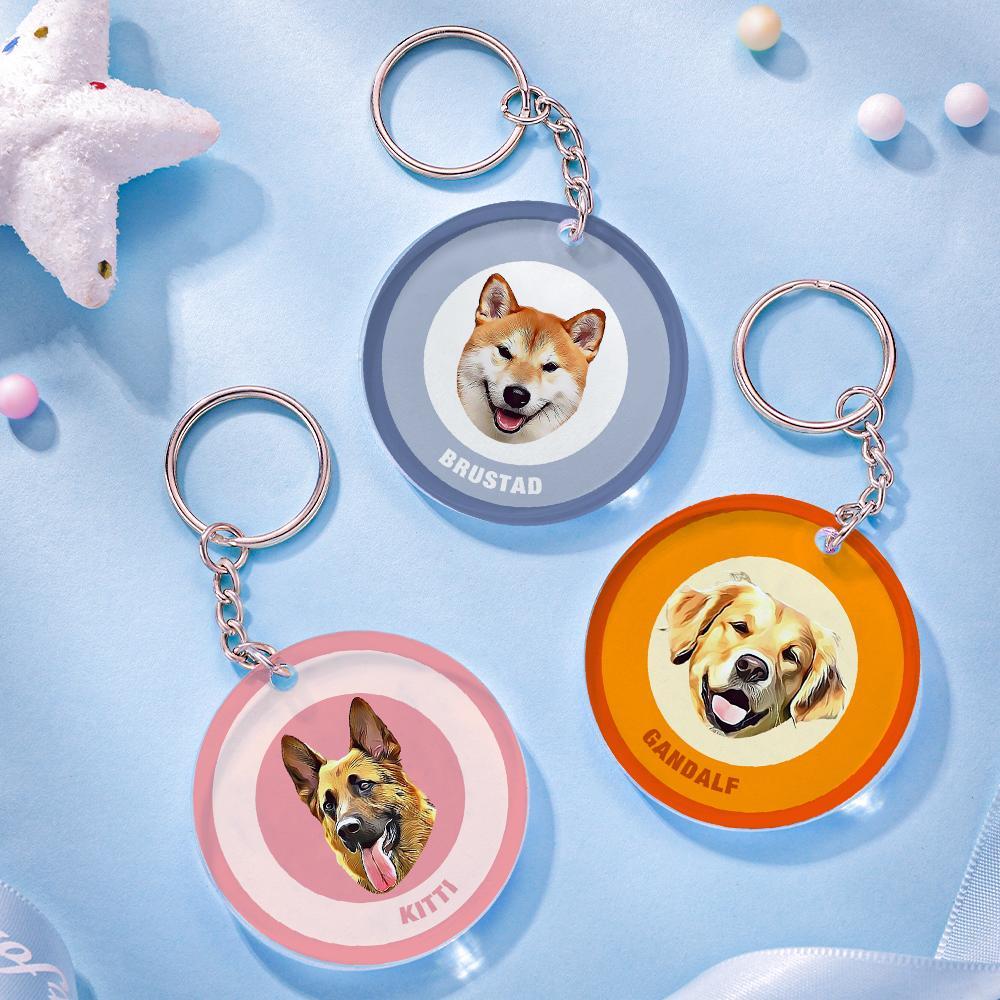 Custom Round Keychain Personalized Pet Photo with Name Keychains Gift for Pet Lover - Black & Pink - MyFaceBoxer