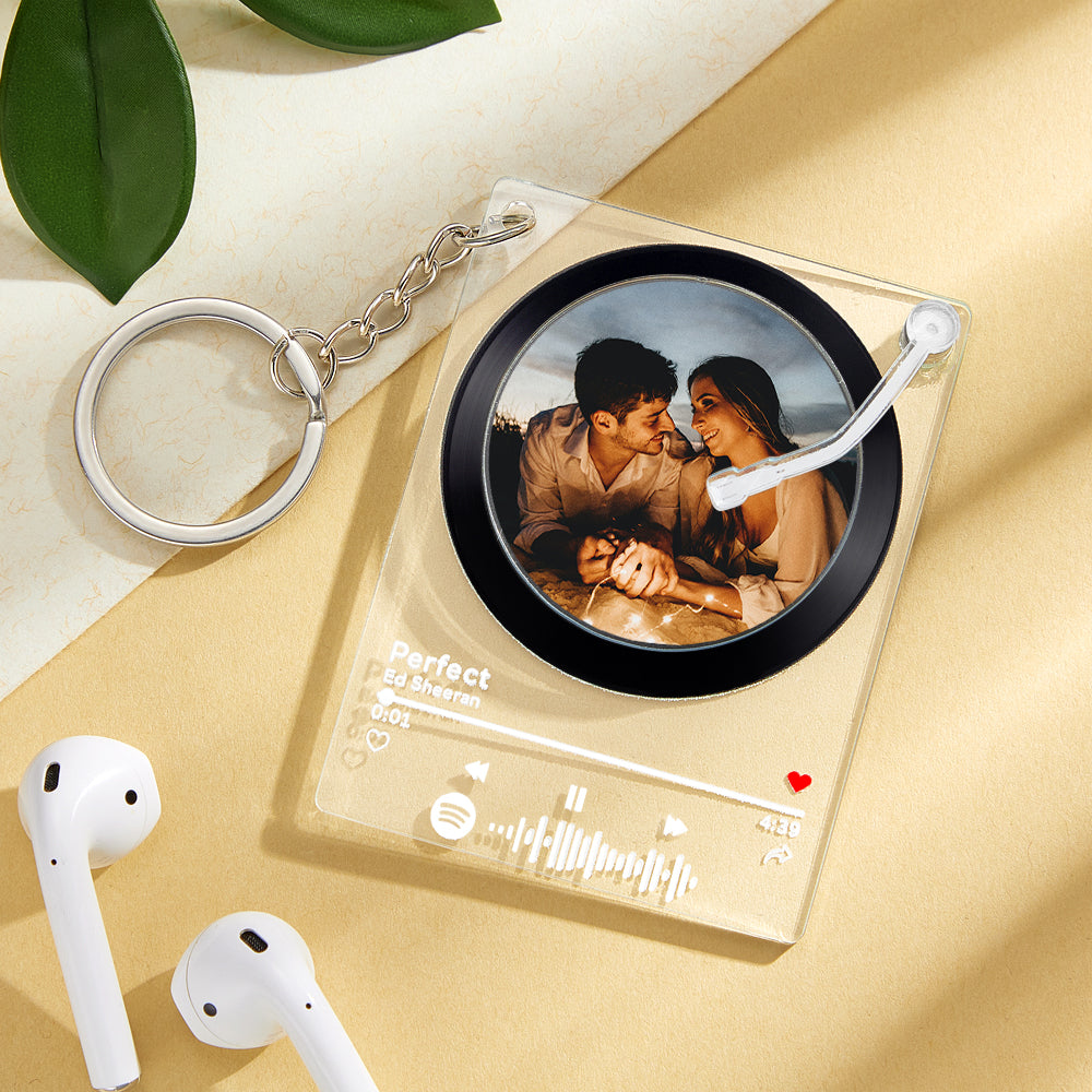 Custom Spotify Plaque and Keychain Personalized Rotatable Photo Vintage Record Scannable Spotify Music Code Plaque - MyFaceBoxer