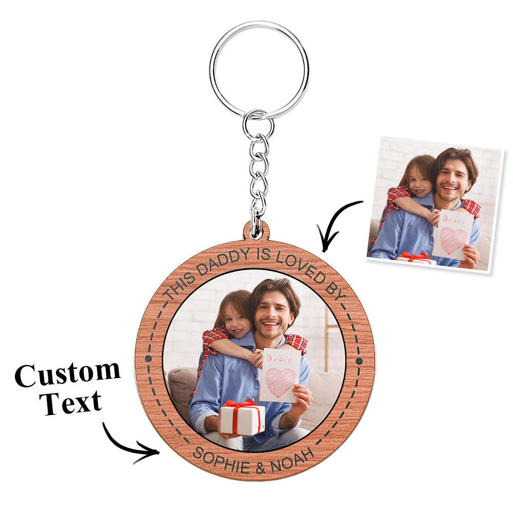 Custom Photo Keychain Personalized Wooden Round Keychain Father's Day Gift - MyFaceBoxer