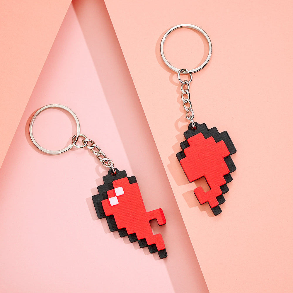 Custom Photo Couple Heart Shape Keychain Personalized 3D Printing Black and Red Pixel Block Keychain Anniversary Gift - MyFaceBoxer