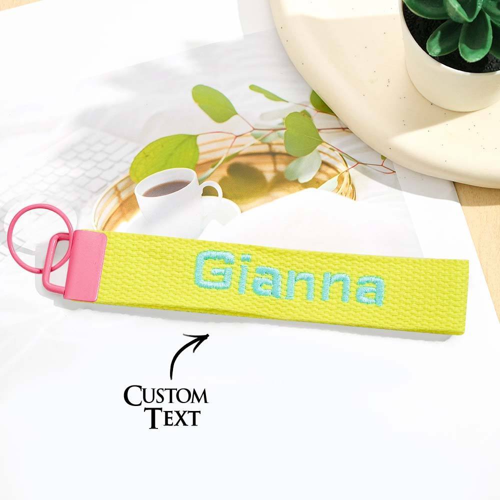 Personalized Key Fob Keychain | Custom Embroidered Name Keychain Strap | Custom Text Wrist Lanyard