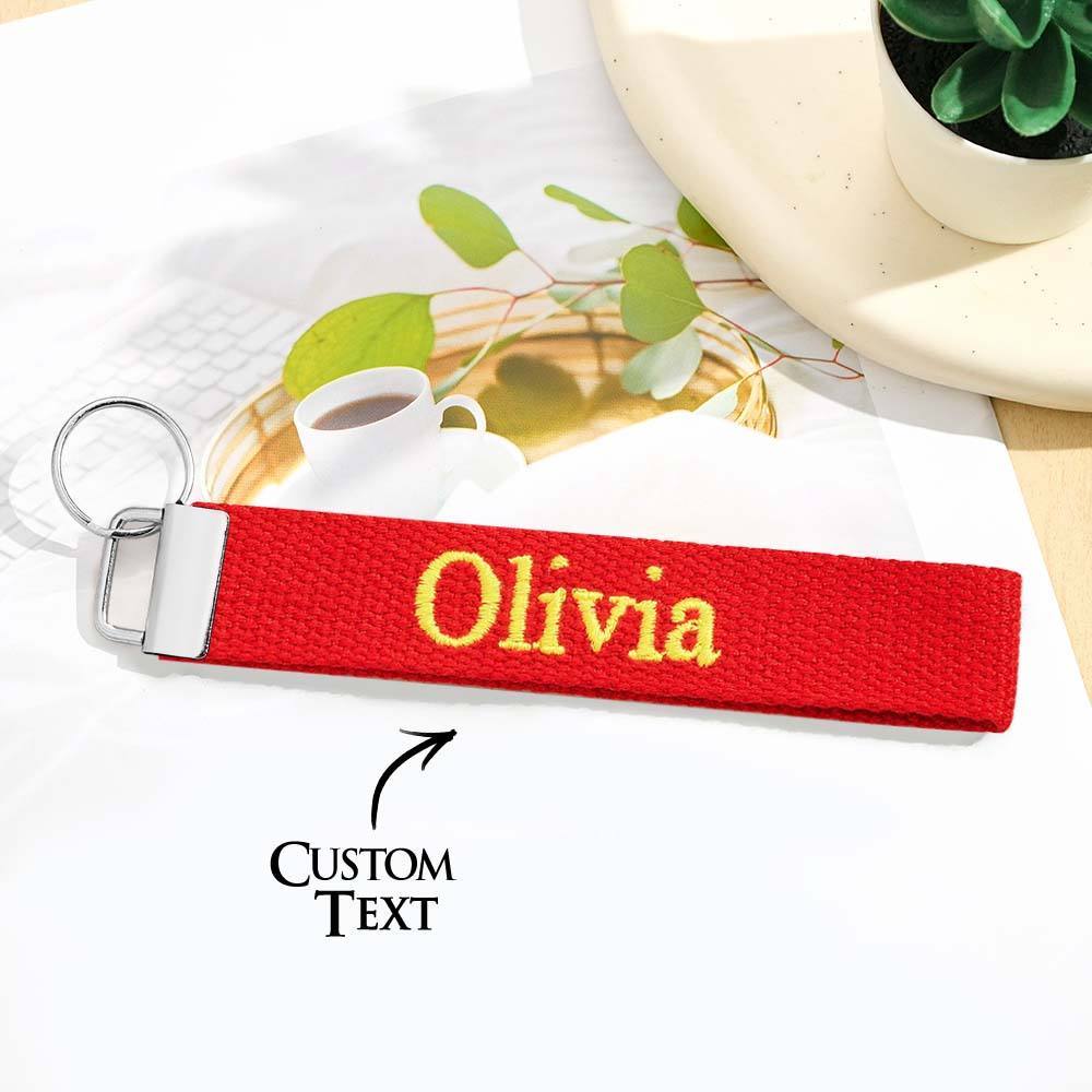 Personalized Key Fob Keychain | Custom Embroidered Name Keychain Strap | Custom Text Wrist Lanyard