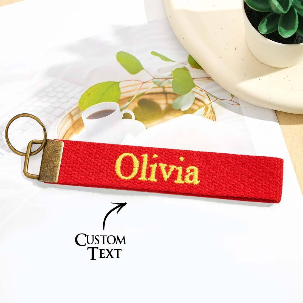 Personalized Key Fob Keychain | Custom Embroidered Name Keychain Strap | Custom Text Wrist Lanyard