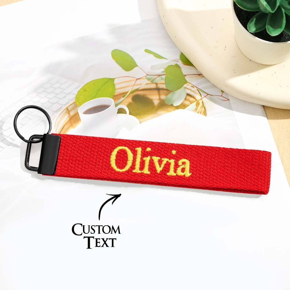 Personalized Key Fob Keychain | Custom Embroidered Name Keychain Strap | Custom Text Wrist Lanyard