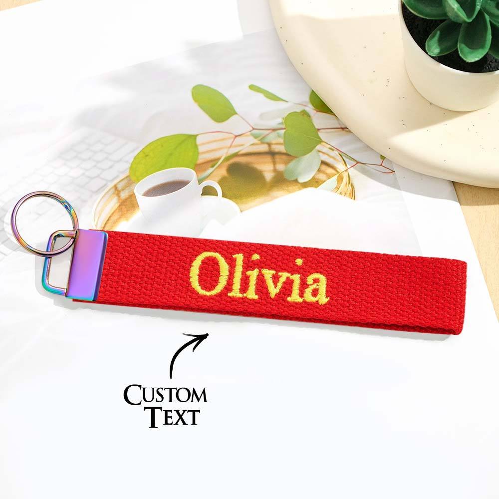 Personalized Key Fob Keychain | Custom Embroidered Name Keychain Strap | Custom Text Wrist Lanyard