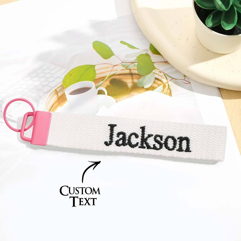 Personalized Key Fob Keychain | Custom Embroidered Name Keychain Strap | Custom Text Wrist Lanyard