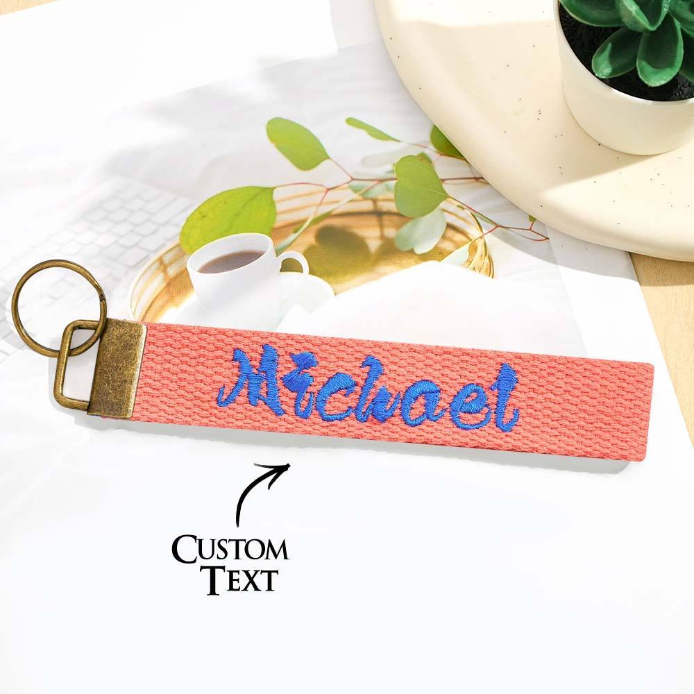 Personalized Key Fob Keychain | Custom Embroidered Name Keychain Strap | Custom Text Wrist Lanyard