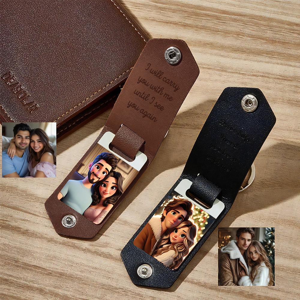 Custom Leather Cartoon Animation Picture Keychain - MyFaceBoxer