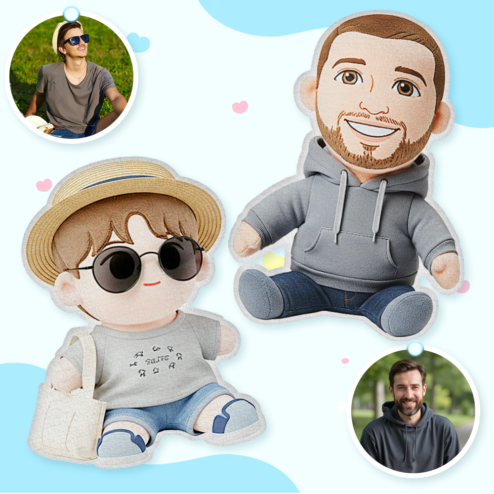 Custom Photo Plush Doll Pillow Personalized Cartoon Mini Me Plush Pillow Gift for Friend - MyFaceBoxer