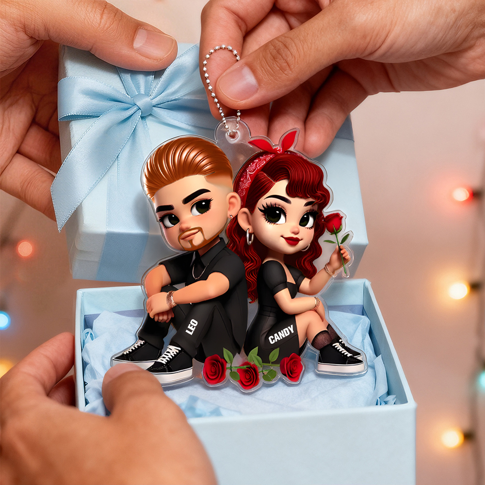 Pretty Couple Roses Heart Personalized Acrylic Keychain