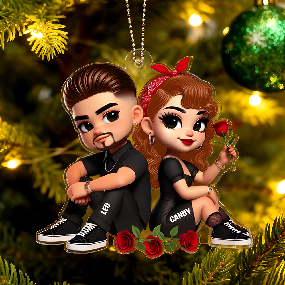 Pretty Couple Roses Heart Personalized Acrylic Keychain