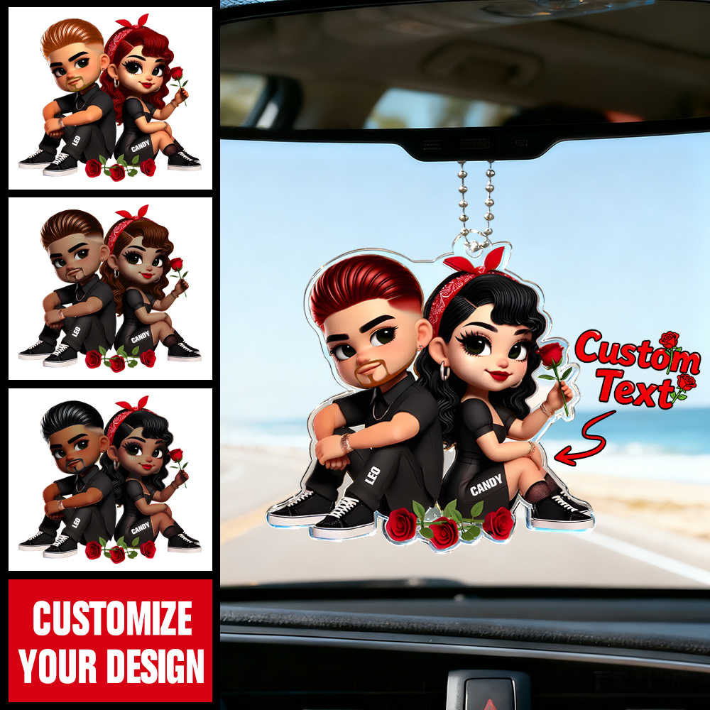 Pretty Couple Roses Heart Personalized Acrylic Keychain