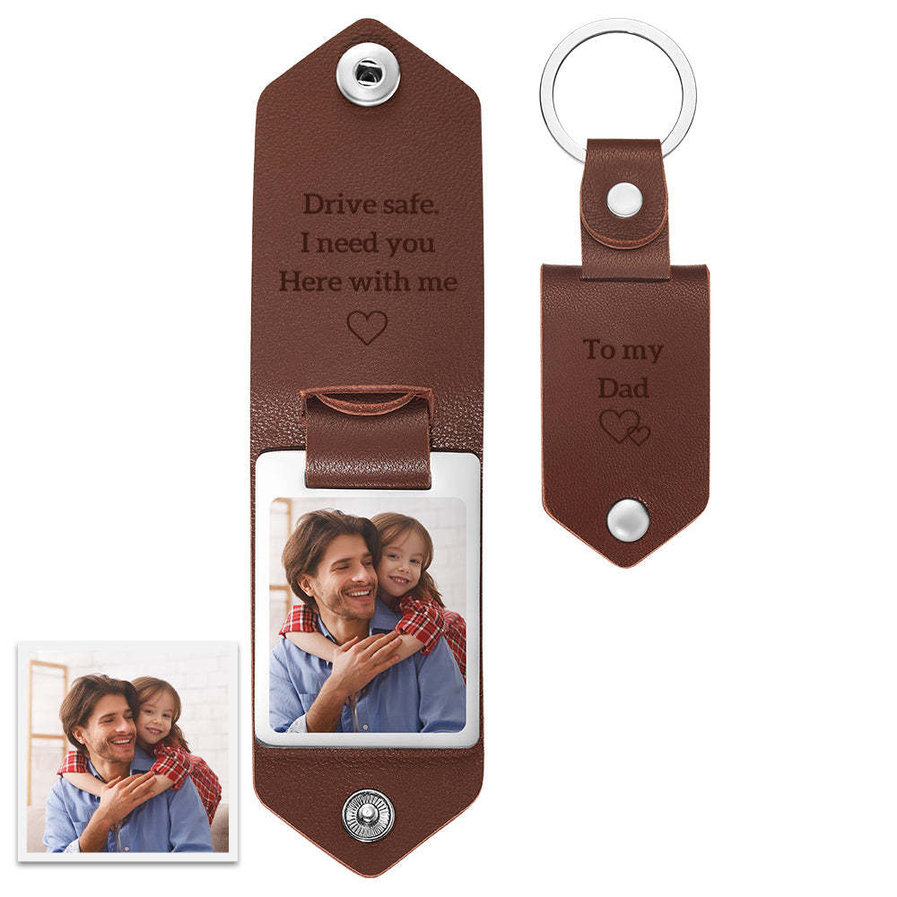 Custom Leather Photo Text Keychain Father's Day Gift - MyFaceBoxer