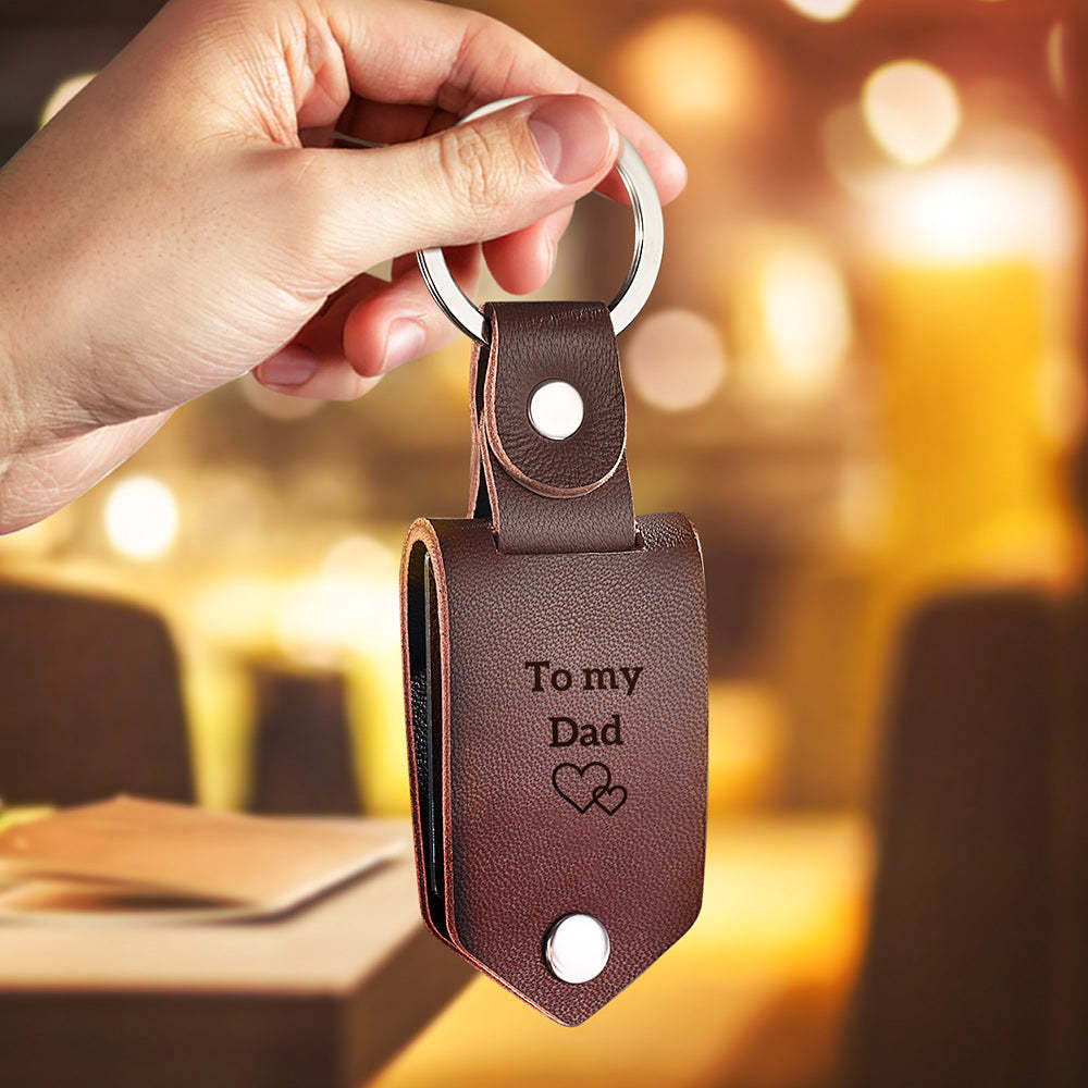 Custom Leather Photo Text Keychain Father's Day Gift - MyFaceBoxer