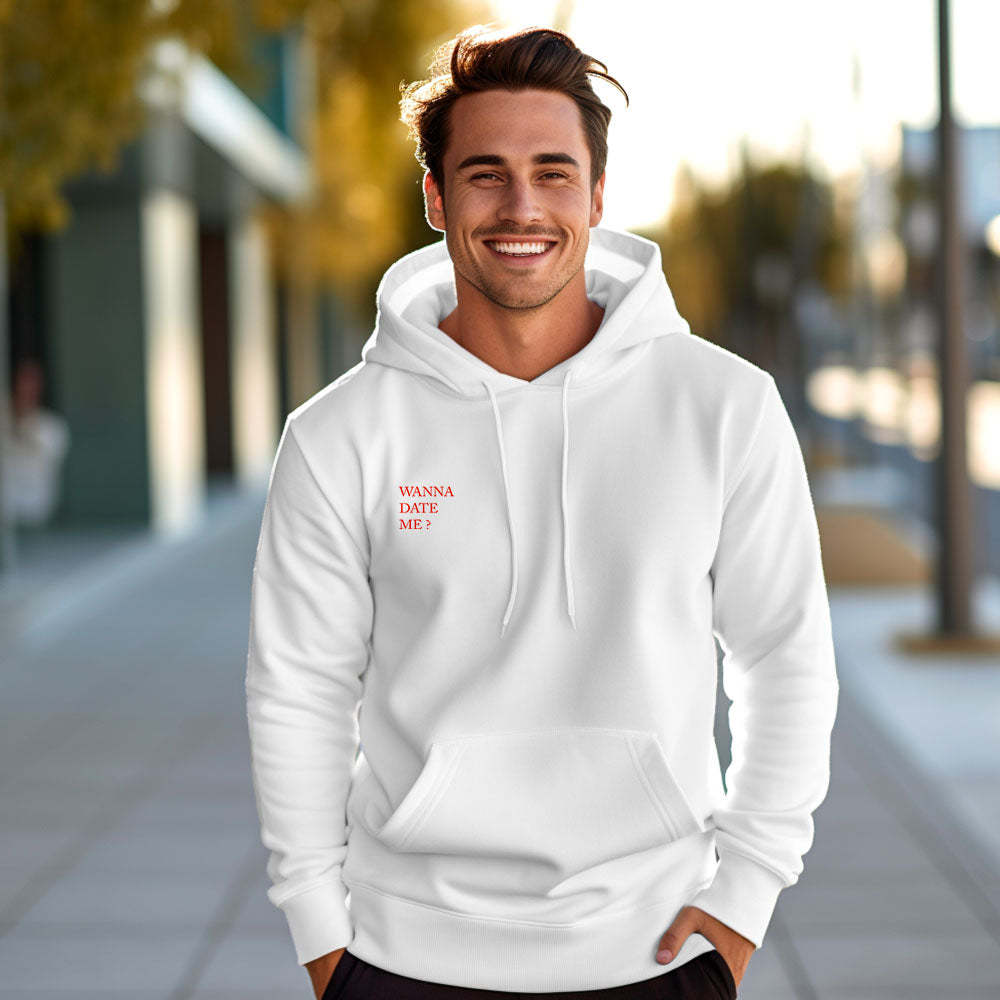 Custom QR Code Sweatshirt Personalized Social Connection Hoodie with Text WANNA DATE ME? - MyFaceBoxer
