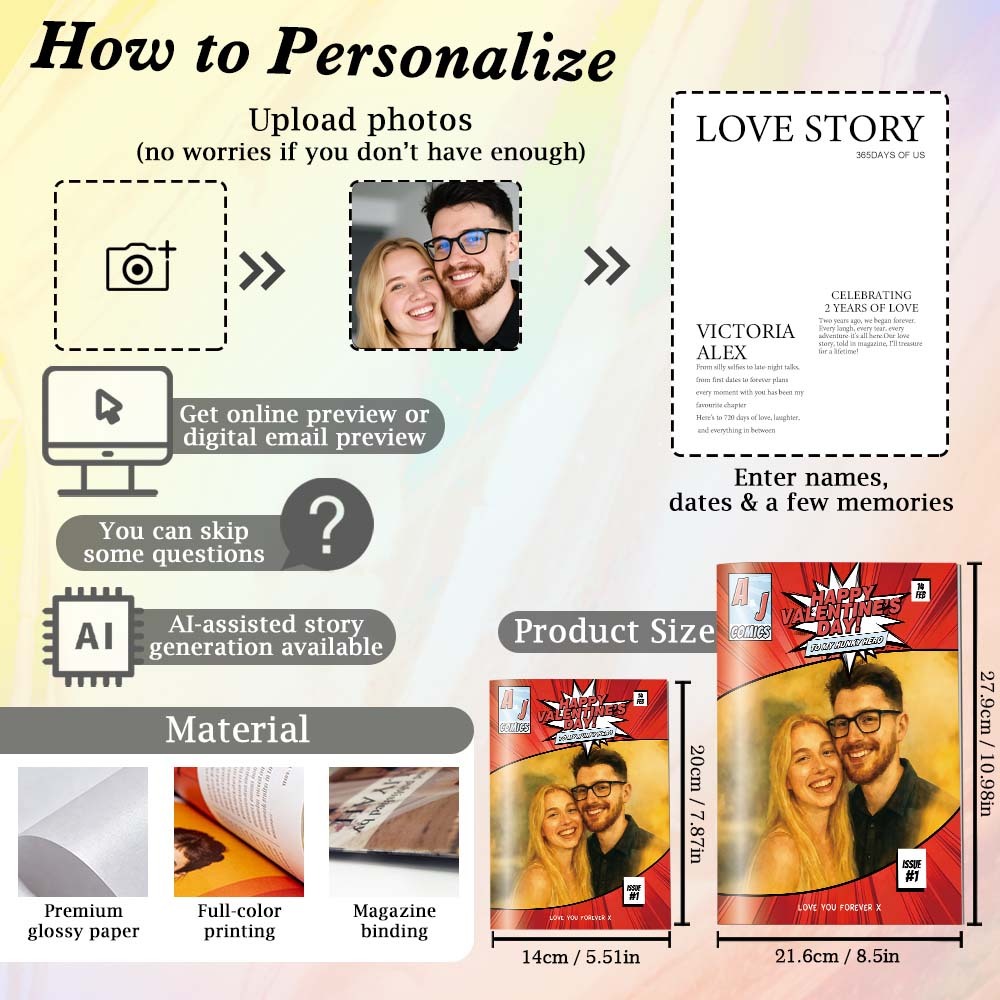 Personalized Valentine's Day Comic Book | Valentine's Day Boyfriend Gift | Valentine's Day Gift for Her | Unique Valentine's Day Gift
