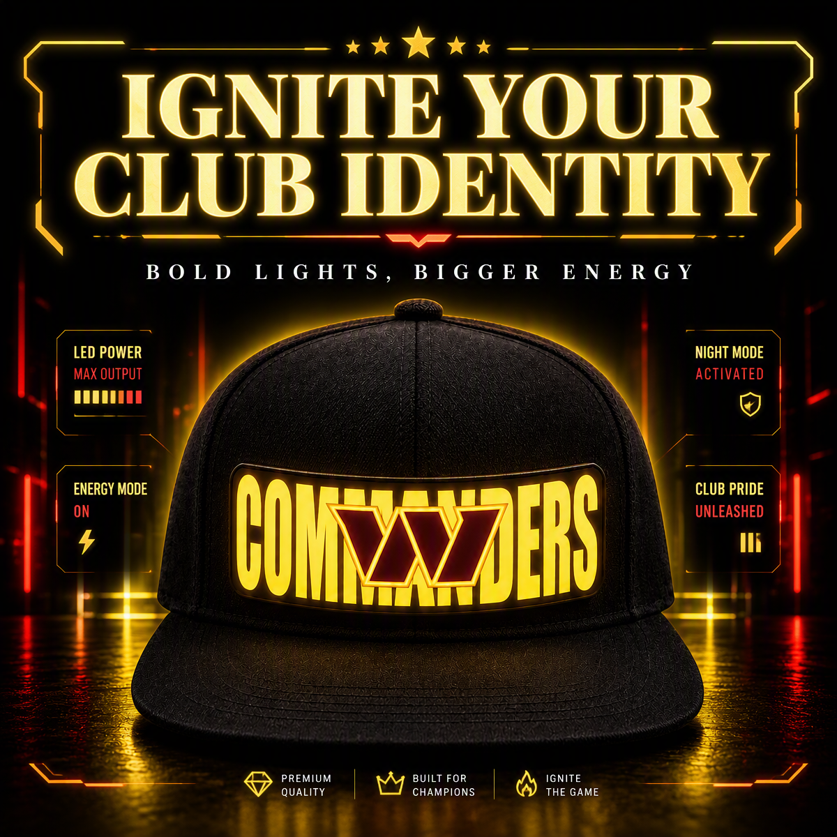 Football Fan Green & Red LED Light-Up Snapback Cap for Fans