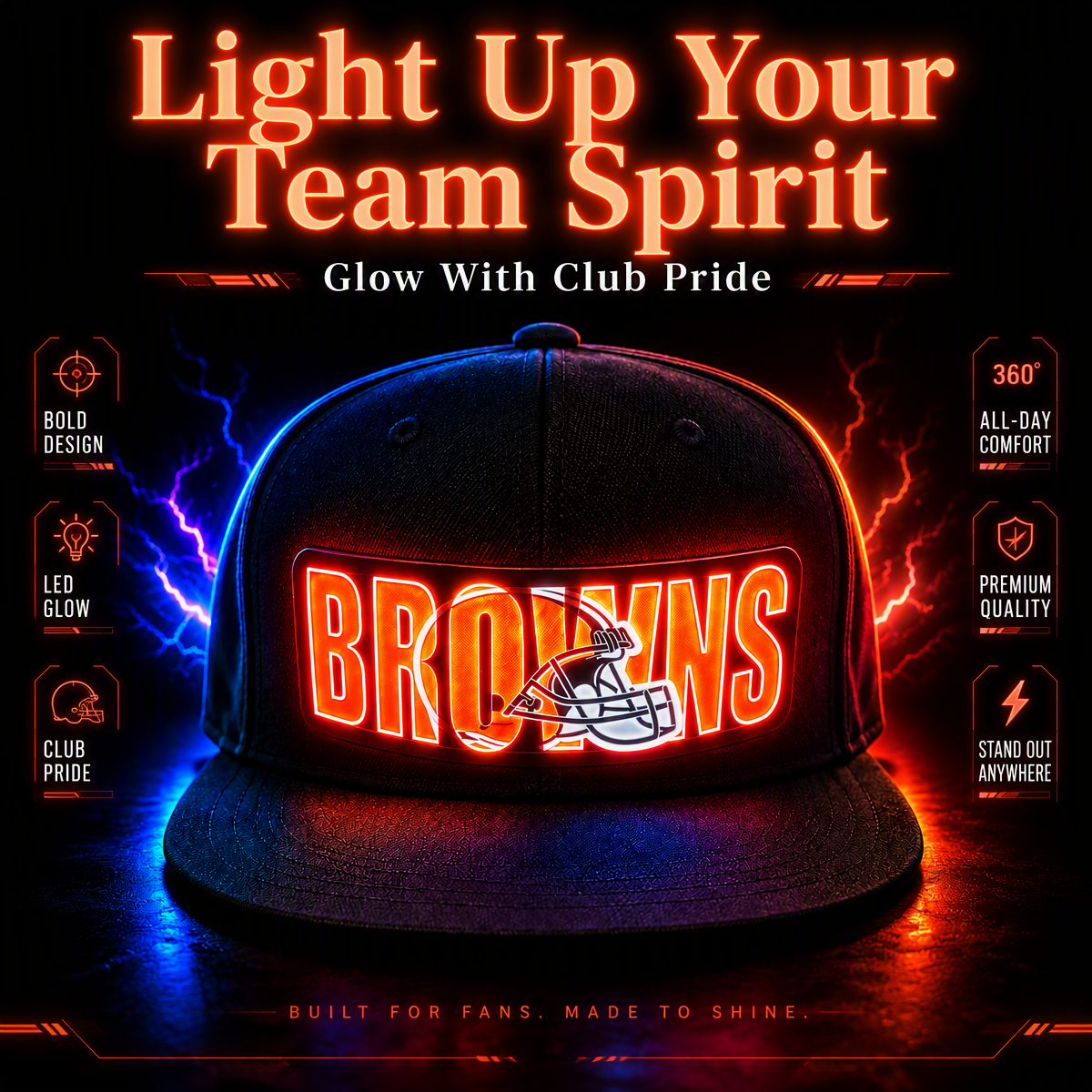 Football Fan LED Light-Up Snapback Cap