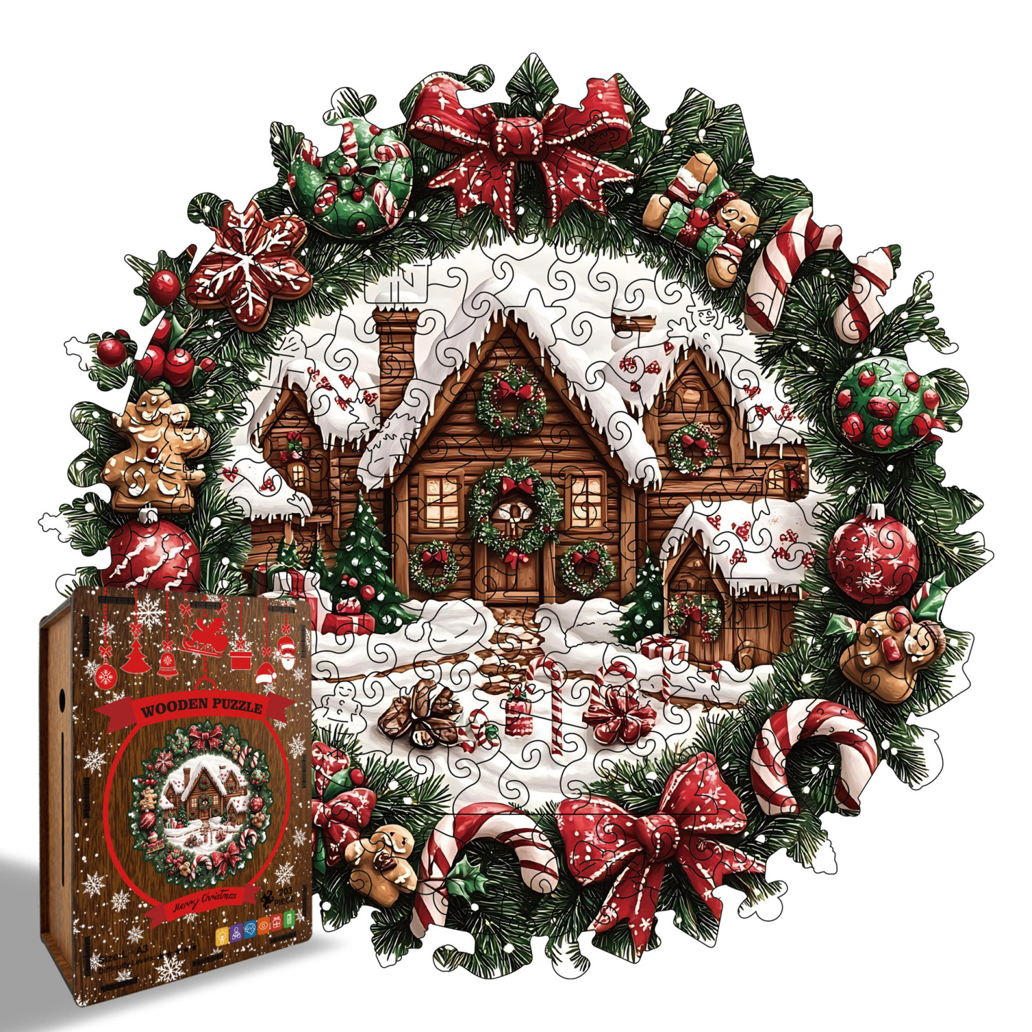 Wooden Christmas Gifts Puzzle Toy Irregular Shaped Jigsaw Game Coin Bank Gift Stress Relief