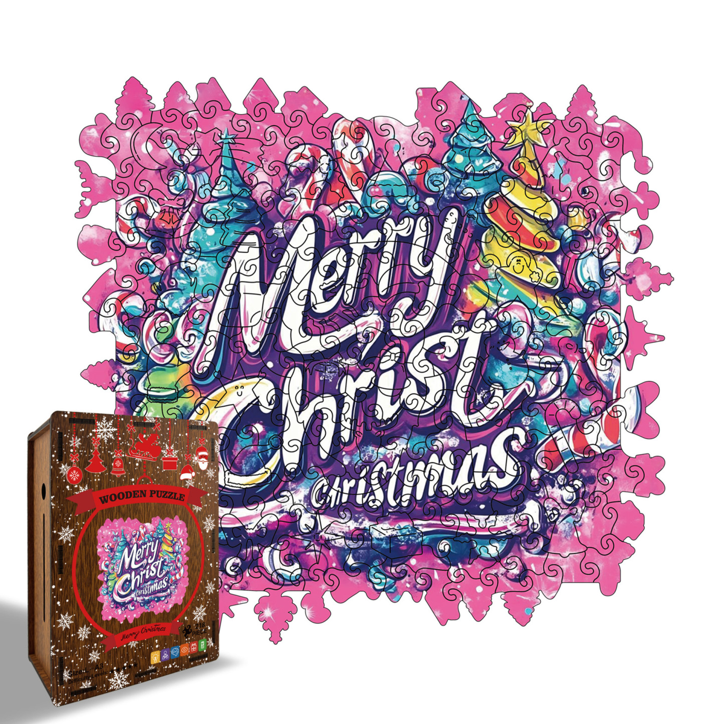 Wooden Christmas Gifts Puzzle Toy Irregular Shaped Jigsaw Game Coin Bank Gift Stress Relief