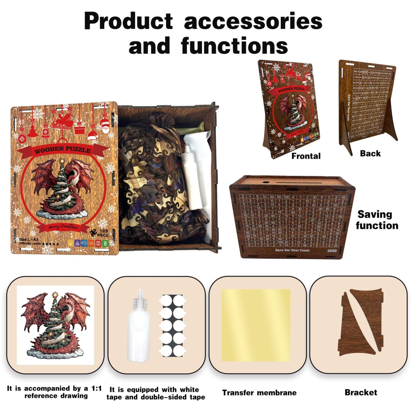 Wooden Christmas Gifts Puzzle Toy Irregular Shaped Jigsaw Game Coin Bank Gift Stress Relief