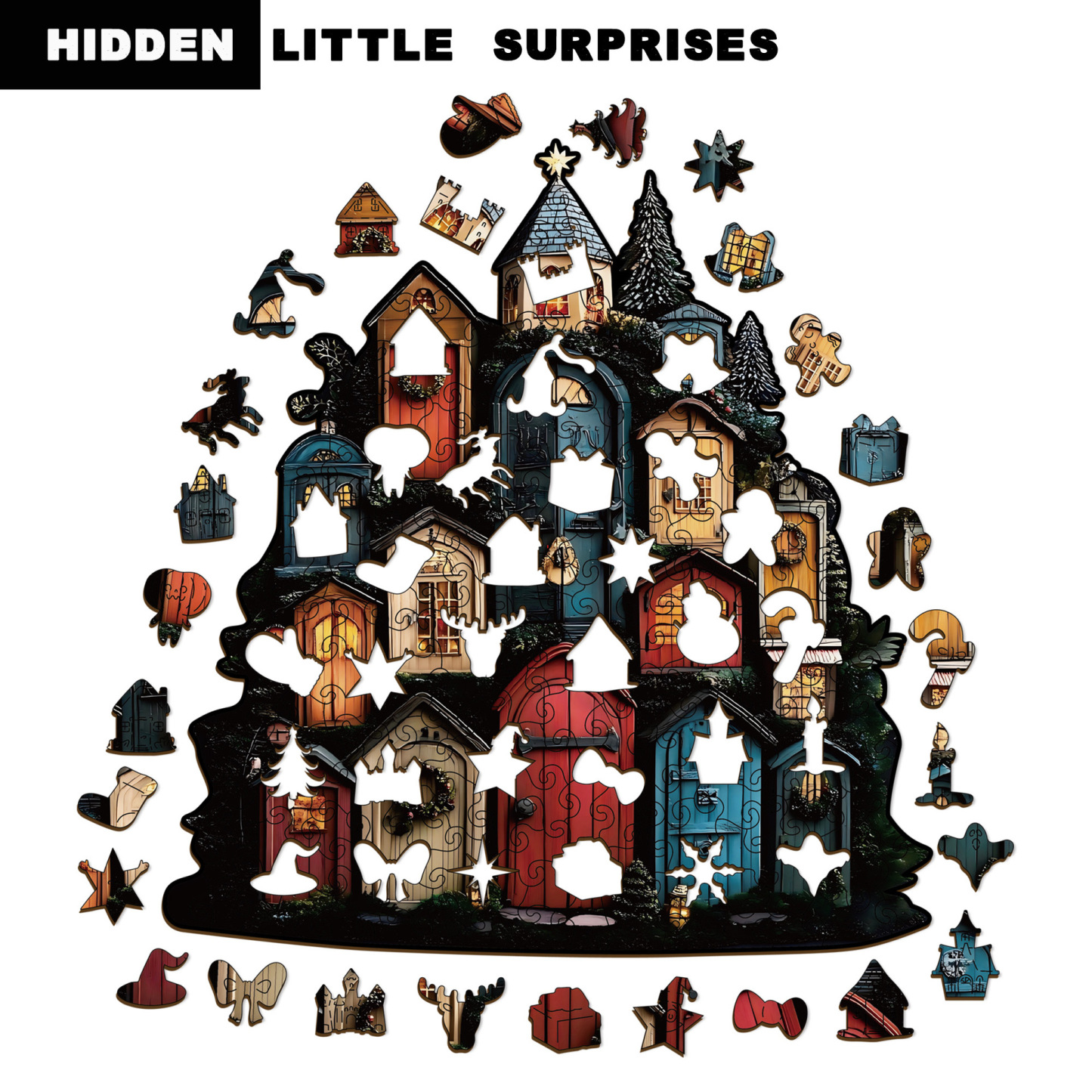 Wooden Christmas Gifts Puzzle Toy Irregular Shaped Jigsaw Game Coin Bank Gift Stress Relief