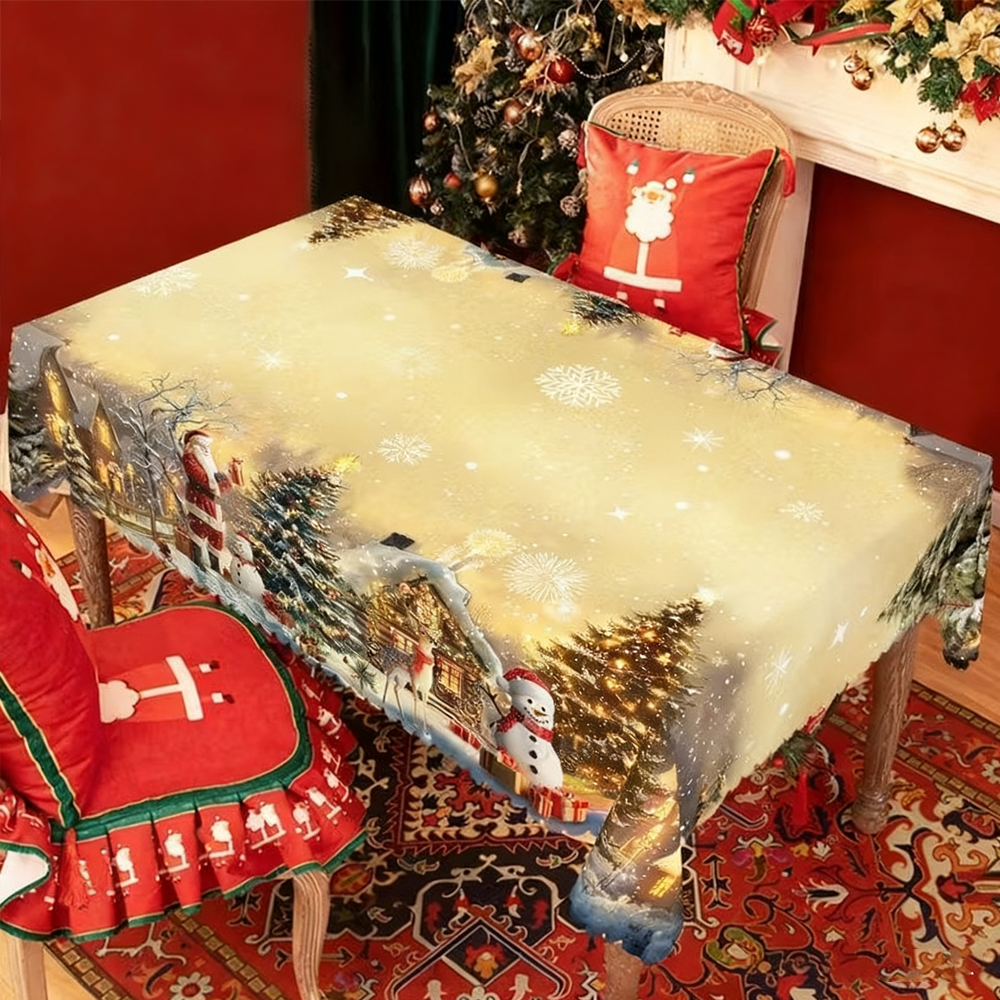 Christmas New Arrival Tablecloth, Digital Printed Festive Dining Table Cover, Holiday Home Decoration