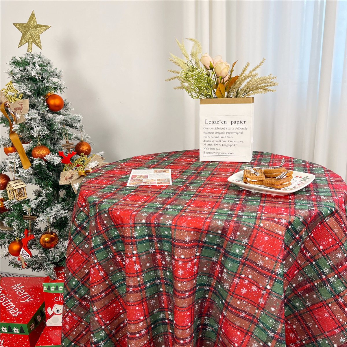 Christmas New Arrival Tablecloth, Digital Printed Festive Dining Table Cover, Holiday Home Decoration