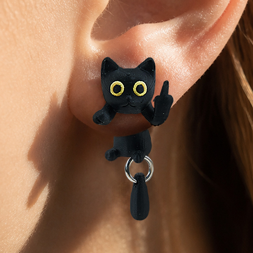Black Cat Middle Finger Earring