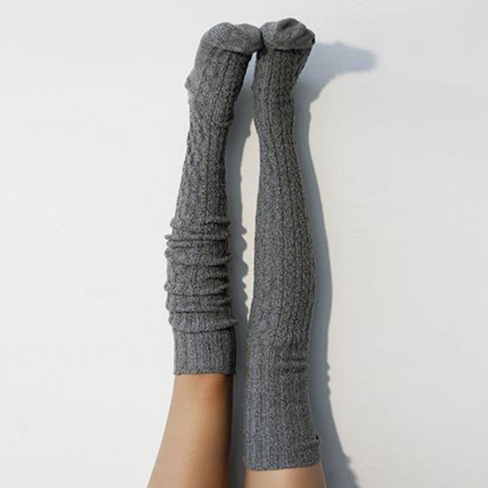 Women Winter Leg Warmers Solid Color Stockings Knitted Over The Knee Pile Socks - MyFaceBoxer