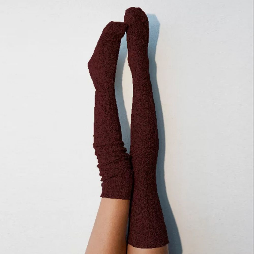 Women Winter Leg Warmers Solid Color Stockings Knitted Over The Knee Pile Socks - MyFaceBoxer