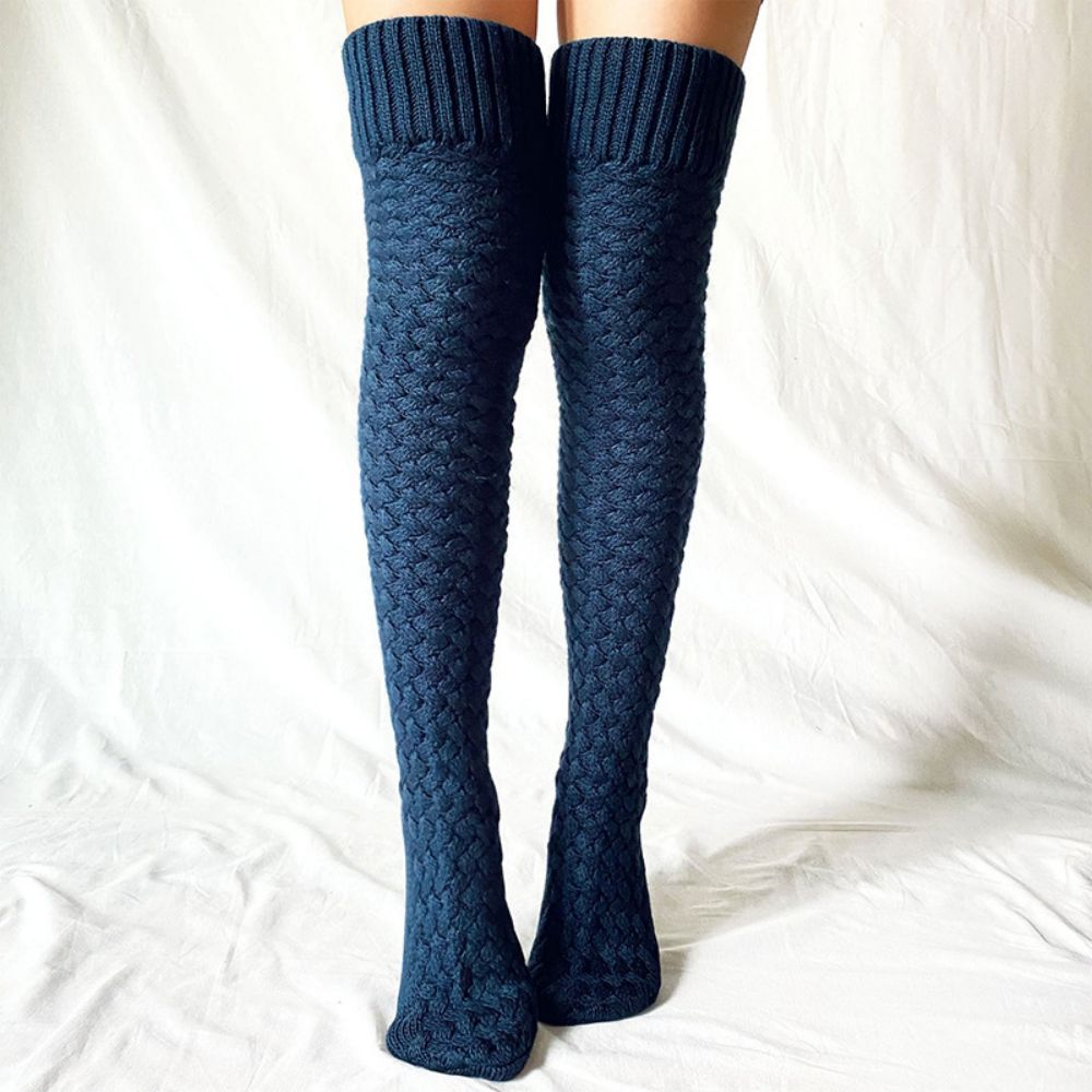 Women Winter Leg Warmers Solid Color Long Tube Over The Knee Pile Socks Knitted High Socks - MyFaceBoxer
