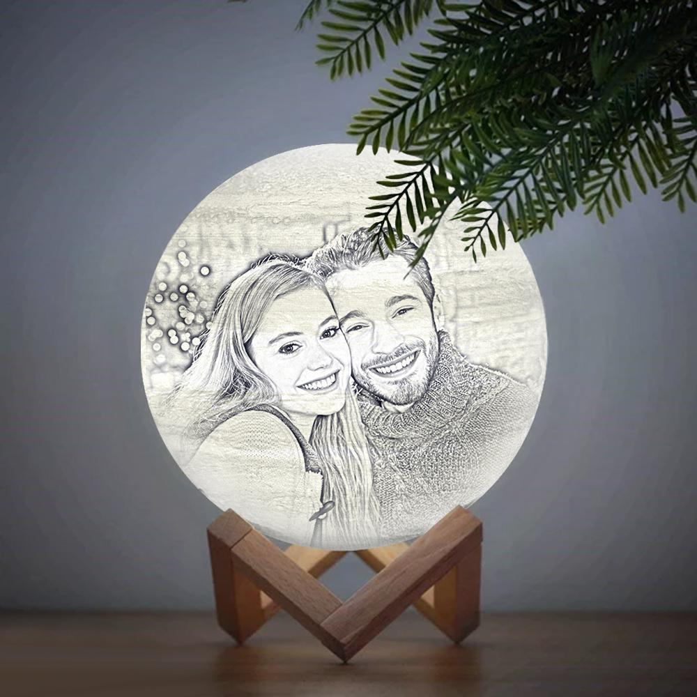Custom Moon Lamp Touch to Convert 2 Colors Engraved 3D Printing Photo - Couple Gift Wedding Gift - MyFaceBoxer